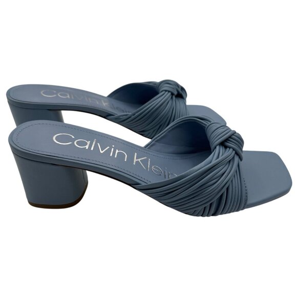 Calvin Klein 10M Beanca Chic Blue Knotted Slide Square Sandals Kitten Heel - Picture 2 of 11